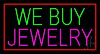 We Buy Jewelry Rectangle Blue LED Neon Sign