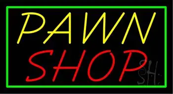Yellow Pawn Shop Green Border LED Neon Sign