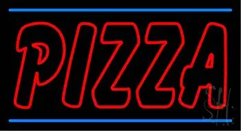 Double Stroke Red Pizza with Green Border LED Neon Sign