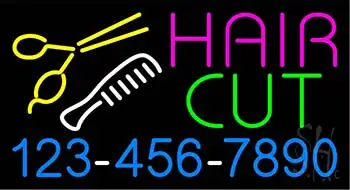 Hair Cut with Number and Scissor LED Neon Sign