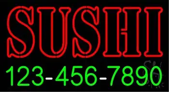 Double Stroke Red Sushi with Phone Number LED Neon Sign