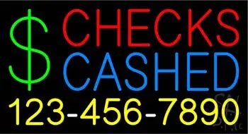 Red Checks Cashed Dollar Logo with Phone Number LED Neon Sign