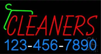 Red Cleaners Phone Number Logo LED Neon Sign