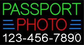 Passport Photo Blue Border with Phone Number LED Neon Sign