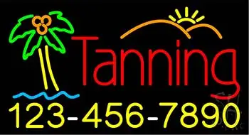 Double Stroke Yellow Tanning with Number LED Neon Sign