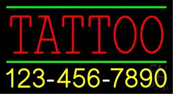 Red Tattoo Blue Border with Phone Number LED Neon Sign
