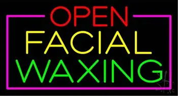 Open Green Red Facial Waxing Blue Border LED Neon Sign