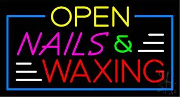 Open Nails and Waxing Blue Border LED Neon Sign