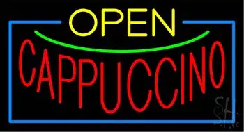 Open Cappuccino Blue Border LED Neon Sign