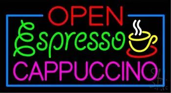 Red Open Espresso Cappuccino with Blue Border LED Neon Sign