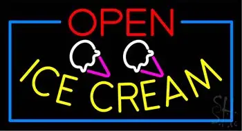 Red Open Ice Cream Yellow with Blue Border LED Neon Sign