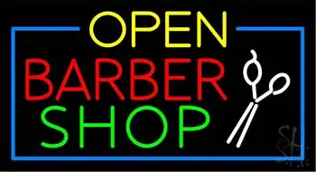 Yellow Open Red Barber Shop Green Border LED Neon Sign
