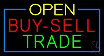 Yellow Open Buy Sell Trade Blue Border LED Neon Sign