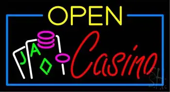 Open Casino with Cards LED Neon Sign