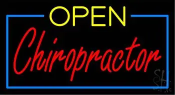 Red Open Yellow Chiropractor Blue Border LED Neon Sign