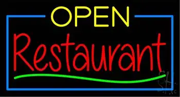 Green Open Restaurant Blue Border LED Neon Sign