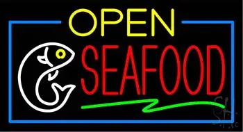 Open Seafood with Blue Border LED Neon Sign