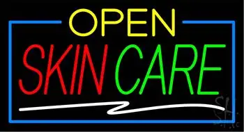 Green Open Skin Care Blue Border LED Neon Sign