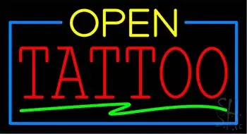 Green Open Red Tattoo Blue Border LED Neon Sign