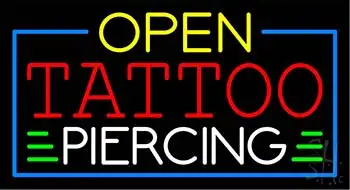 Open Tattoo Piercing Blue Border LED Neon Sign