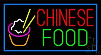 Red Chinese Food with Blue Border LED Neon Sign