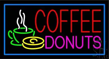 Green Coffee Donuts Red Blue Border LED Neon Sign