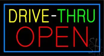 White Drive-Thru Red Open with Blue Border LED Neon Sign