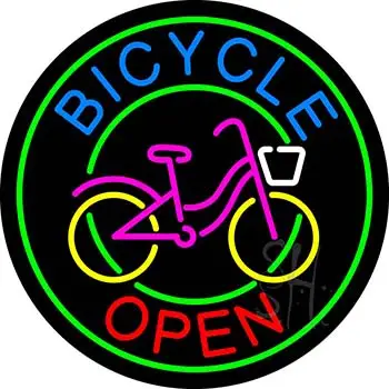 Blue Round Bicycle Open LED Neon Sign