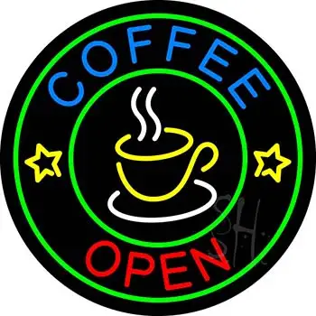Round Coffee Open LED Neon Sign