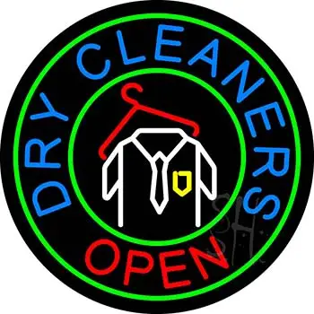 Round Dry Cleaners Open LED Neon Sign