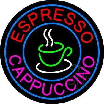 Round Espresso Cappuccino LED Neon Sign