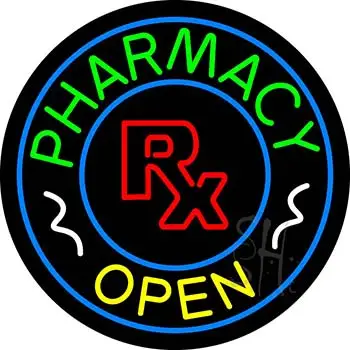 Round Pharmacy Open Logo LED Neon Sign