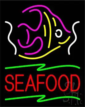 Red Seafood Logo Yellow LED Neon Sign