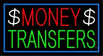 Money Transfers Dollar Logo Blue Border LED Neon Sign