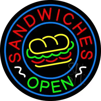 Round Sandwiches Open Logo LED Neon Sign