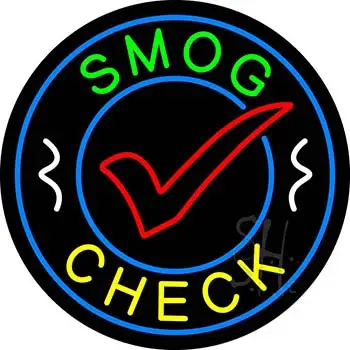 Smog Check Blue Round LED Neon Sign