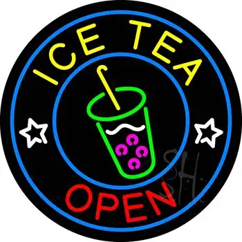 Round Ice Tea Open LED Neon Sign