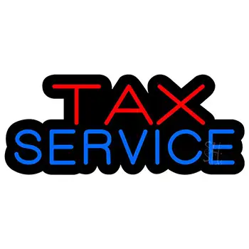 Red Blue Tax Service Contoured Black Backing LED Neon Sign
