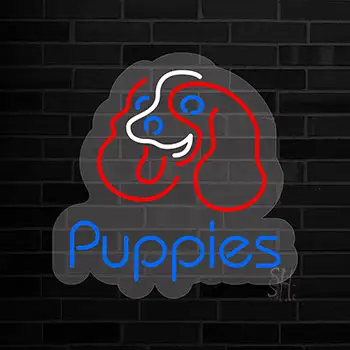 Puppies Contoured Clear Backing LED Neon Sign