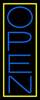 Blue Open With Yellow Border Vertical LED Neon Sign
