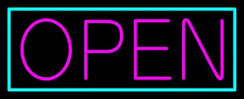 Pink Open With Aqua Border LED Neon Sign