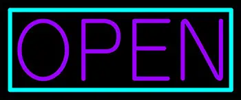 Purple Open With Aqua Border LED Neon Sign
