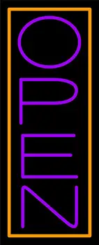 Purple Open With Orange Border Vertical LED Neon Sign