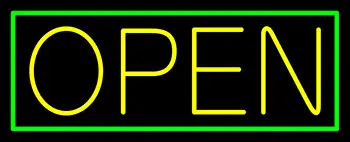 Yellow Open With Green Border LED Neon Sign