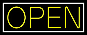 Yellow Open With White Border LED Neon Sign
