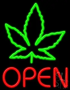 Open With Leaf Logo Neon Sign