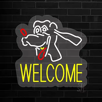 Dog Welcome 2 Contoured Clear Backing LED Neon Sign