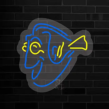 Yellow Blue Fish Contoured Clear Backing LED Neon Sign