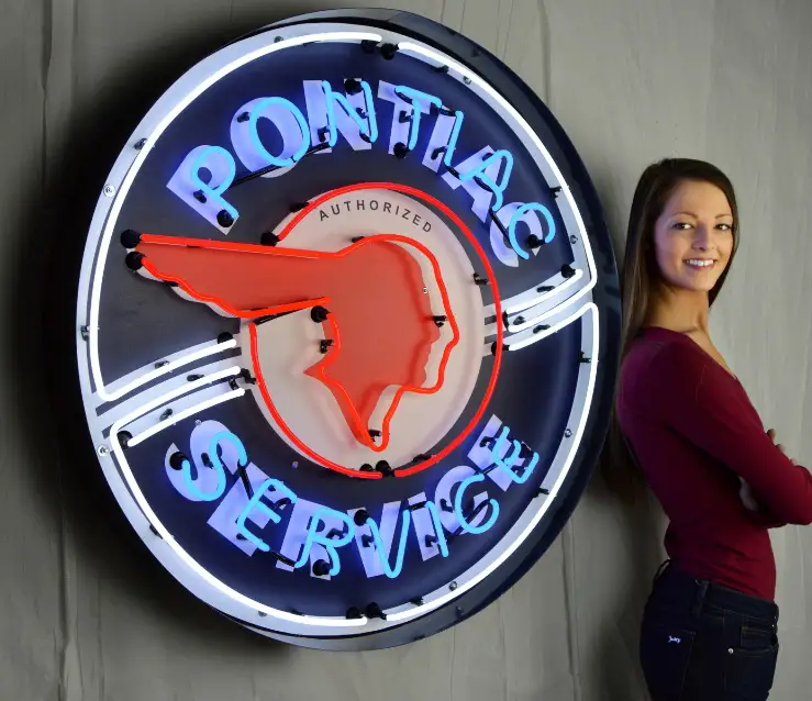 Large Pontiac Service Neon Sign W/ Backing in Crate