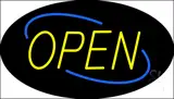 Open Deco Style Yellow Letters with Blue Oval Border LED Neon Sign